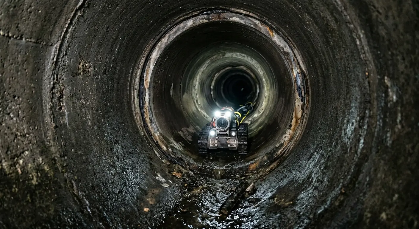 Robotic sewer camera inspecting pipe interior for Sewer Line Repair in Mason