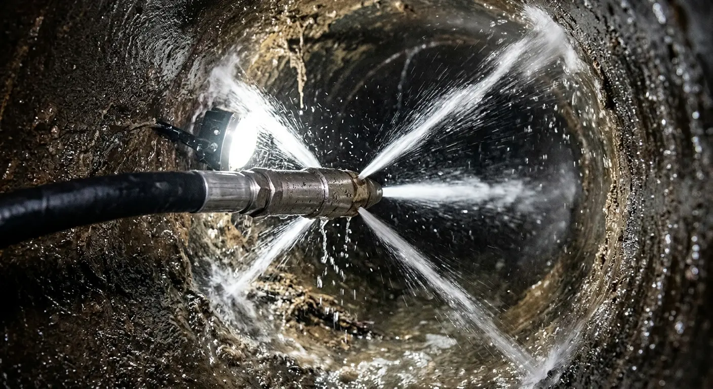 High-pressure hydro jetting nozzle cleaning sewer pipe for Storm Drain Cleaning in Mason